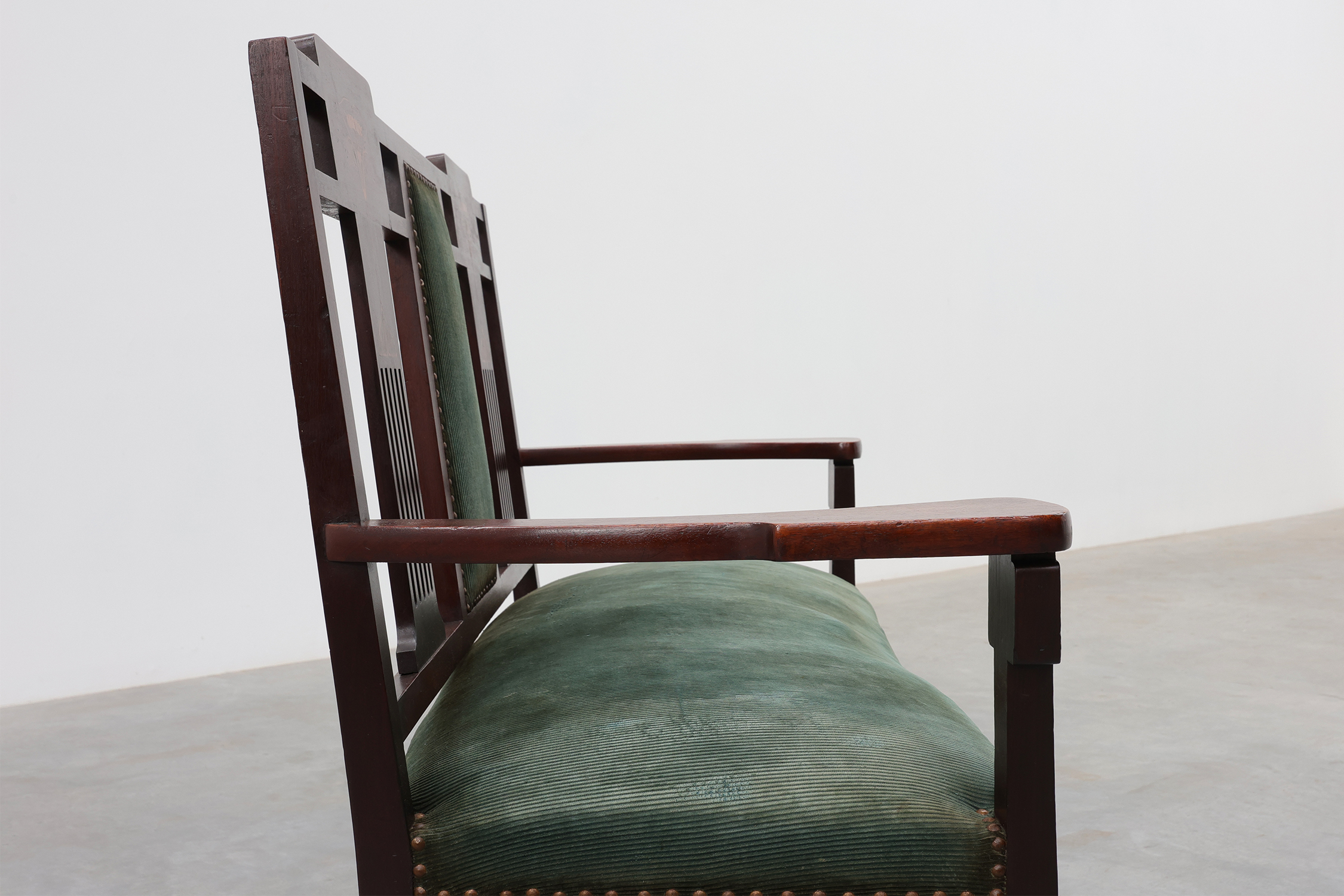 Art Nouveau Walnut Settee with Floral Marquetry, Belgium, ca. 1900thumbnail